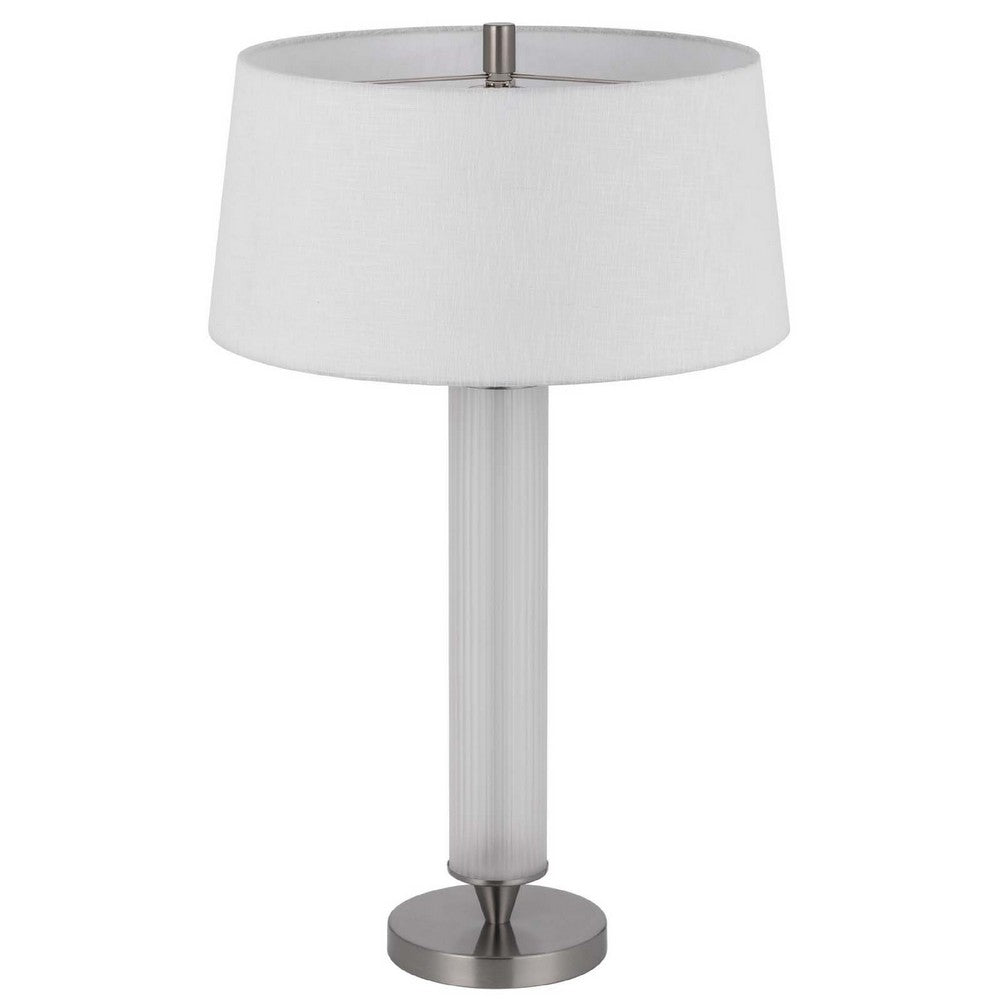Benjara Table Lamp with LED Light, White Shade, Fluted Frosted Glass, 30 Inch