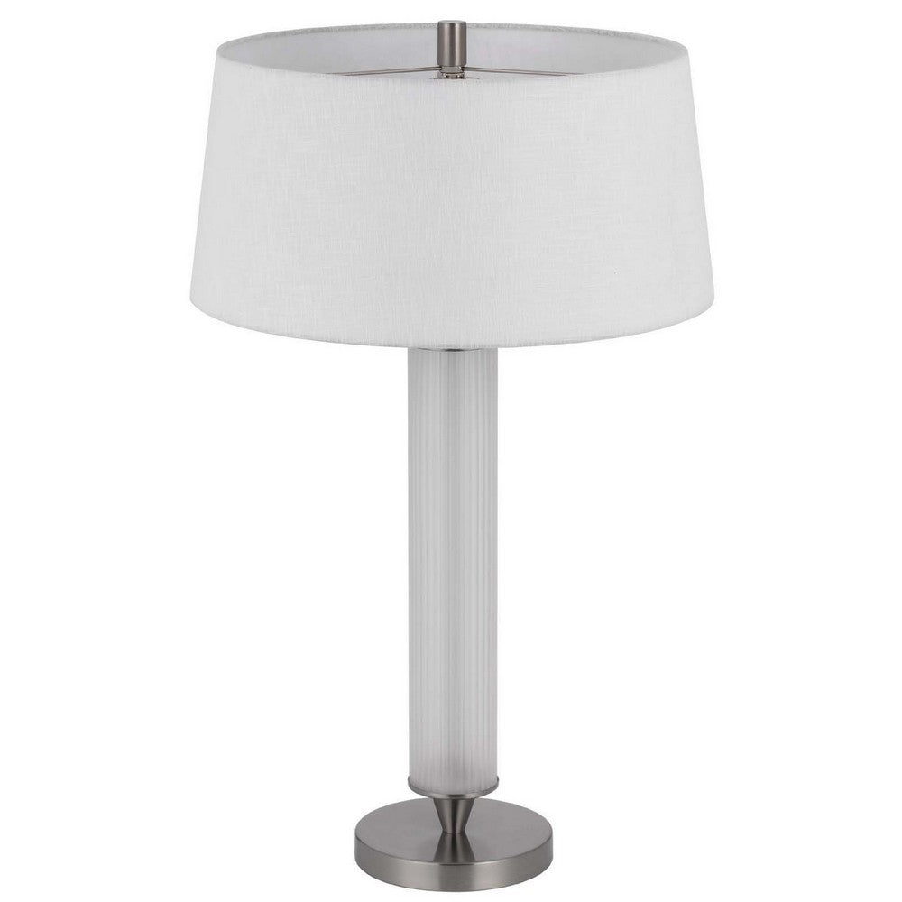 Benjara Table Lamp with LED Light, White Shade, Fluted Frosted Glass, 30 Inch