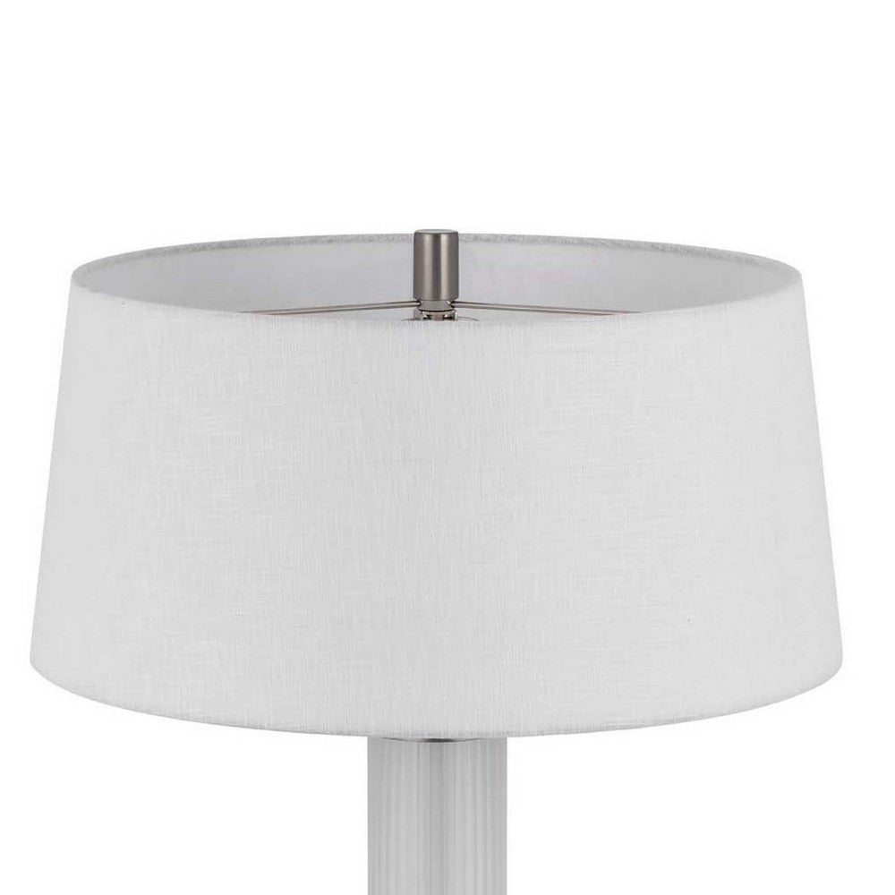 Benjara Table Lamp with LED Light, White Shade, Fluted Frosted Glass, 30 Inch