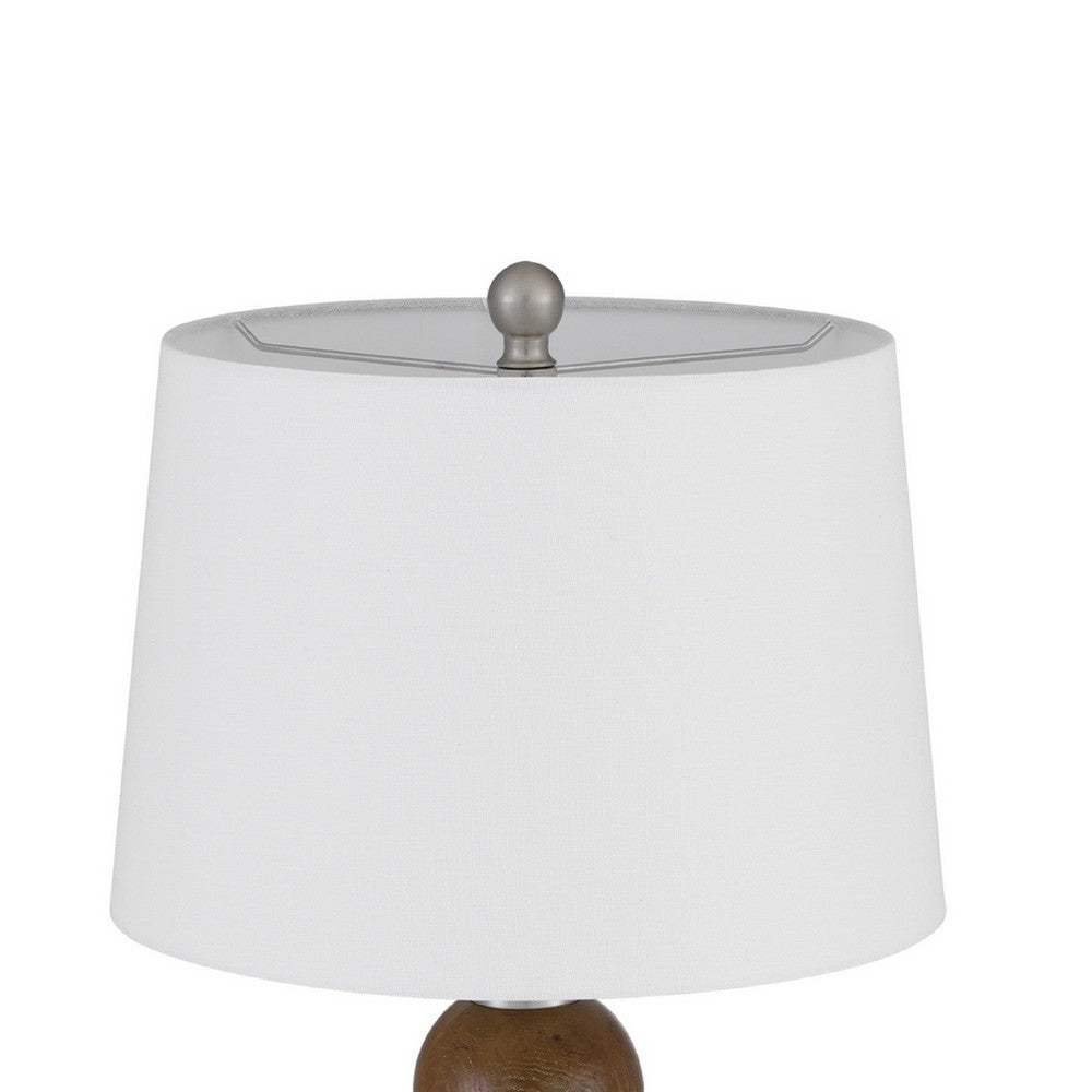 Benjara Table Lamp Set of 2, Off White Shade, Stacked Bead Base, 28in Brushed Steel