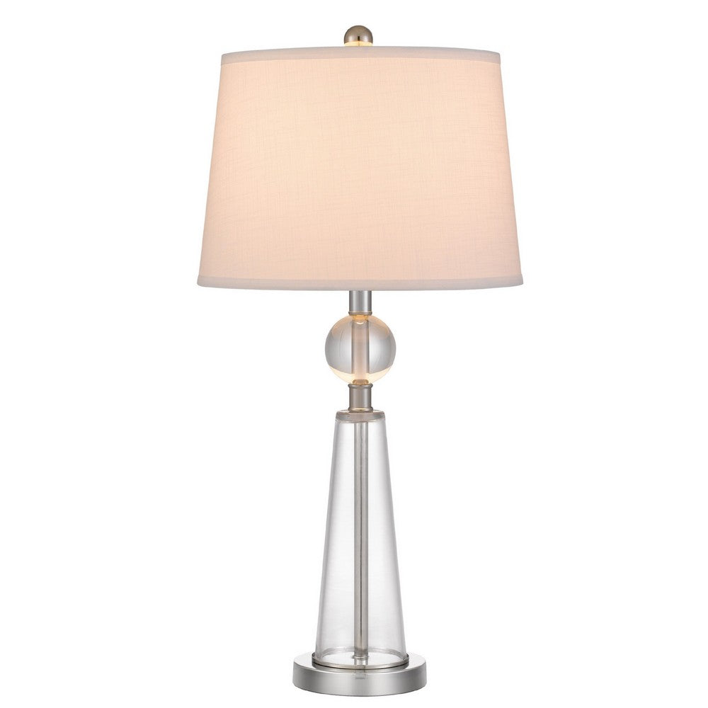Benjara Table Lamp Set of 2, Off White Shade, Taper Glass Base, Brushed Steel