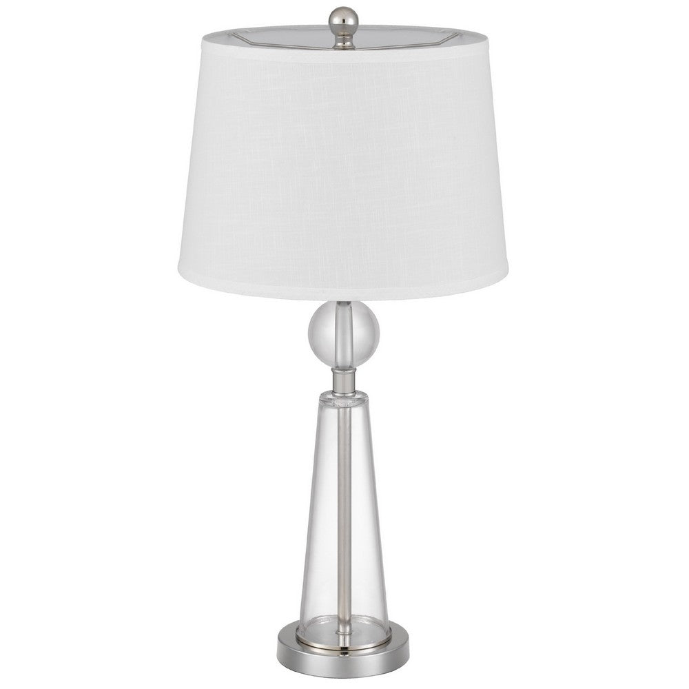 Benjara Table Lamp Set of 2, Off White Shade, Taper Glass Base, Brushed Steel