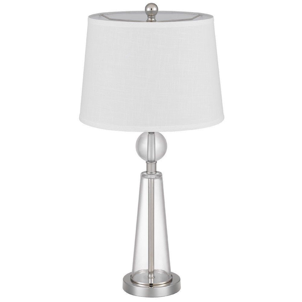 Benjara Table Lamp Set of 2, Off White Shade, Taper Glass Base, Brushed Steel