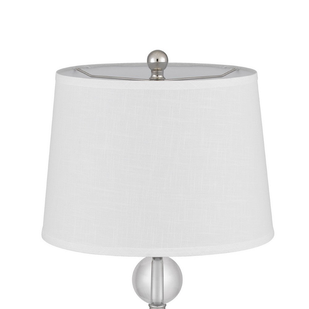 Benjara Table Lamp Set of 2, Off White Shade, Taper Glass Base, Brushed Steel