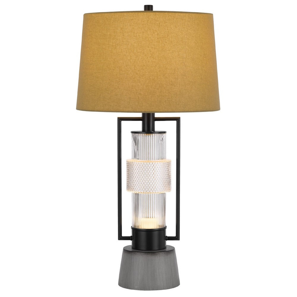 Benjara Table Lamp with LED Light, Burlap Shade, 31 Inch Black Lantern Base