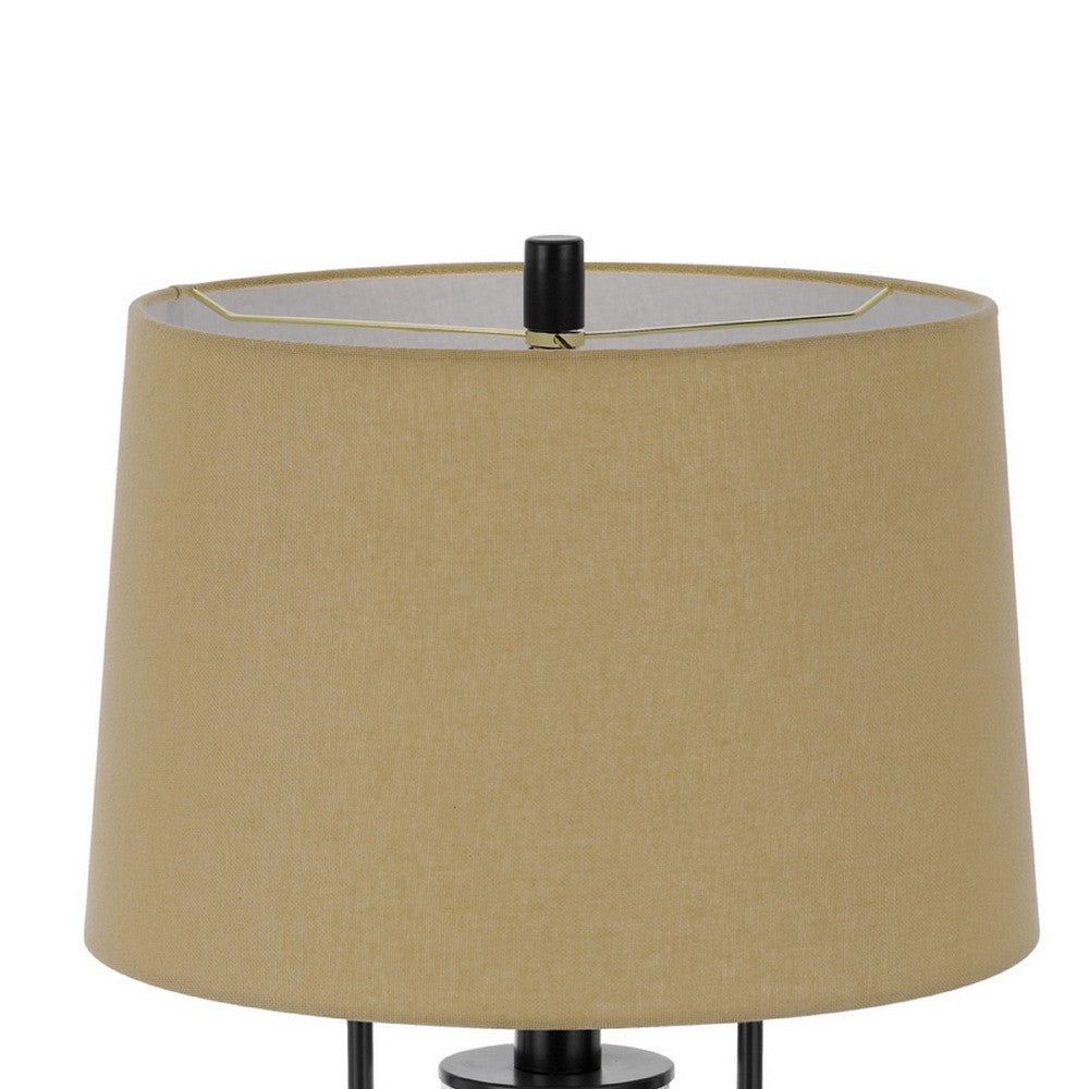 Benjara Table Lamp with LED Light, Burlap Shade, 31 Inch Black Lantern Base