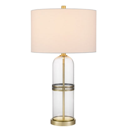 Benjara Table Lamp Set of 2, Glass Dome Body, Off White Shade, Antique Brass