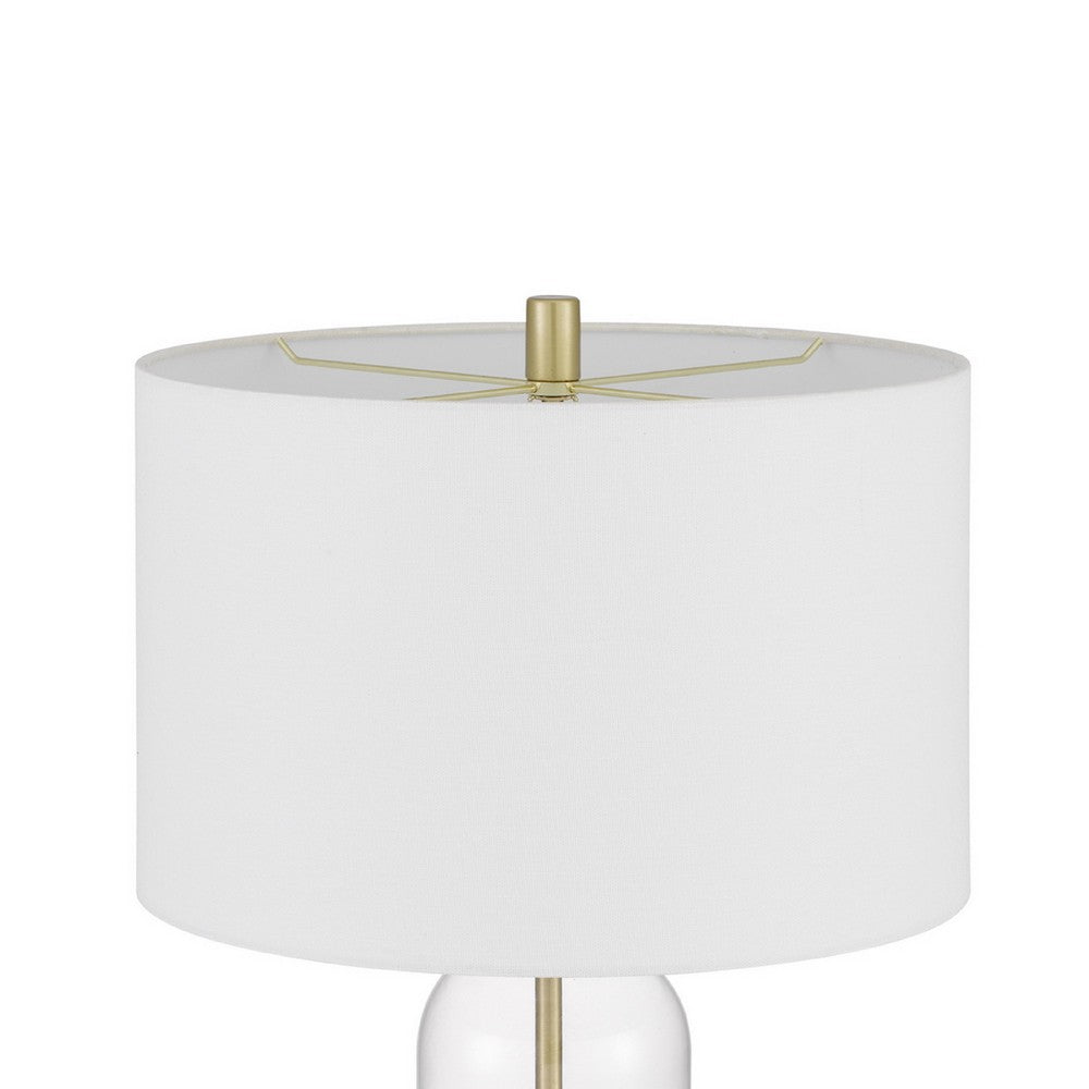 Benjara Table Lamp Set of 2, Glass Dome Body, Off White Shade, Antique Brass