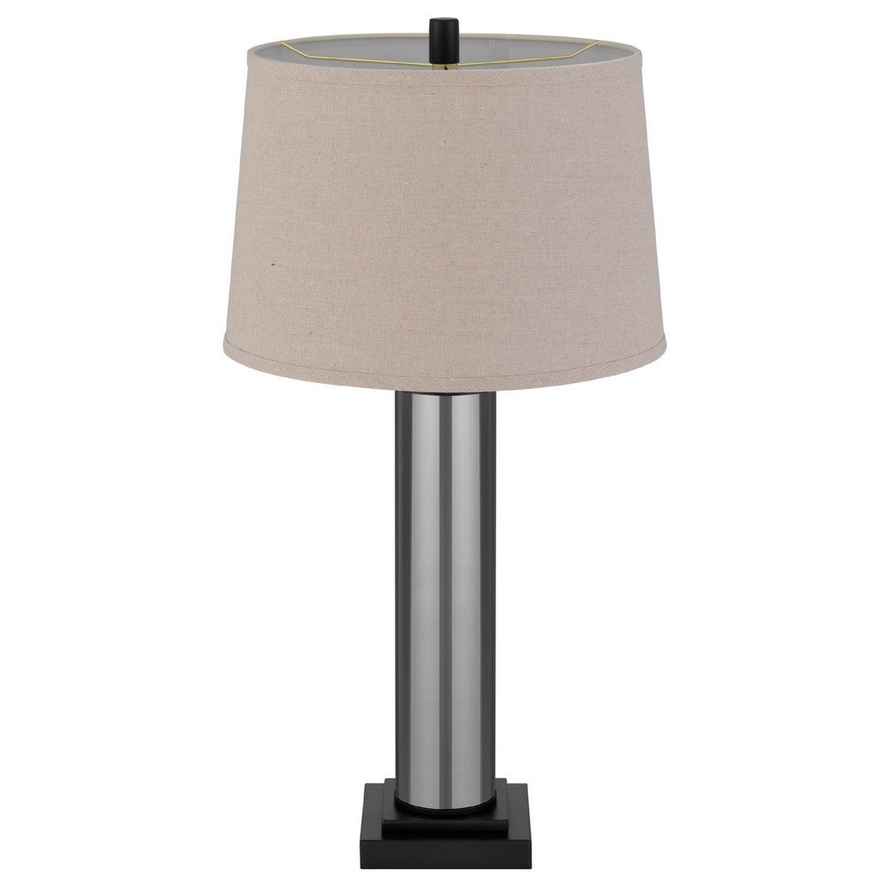 Benjara Table Lamp Set of 2, Beige Drum Shade, Black Glass Pedestal Base