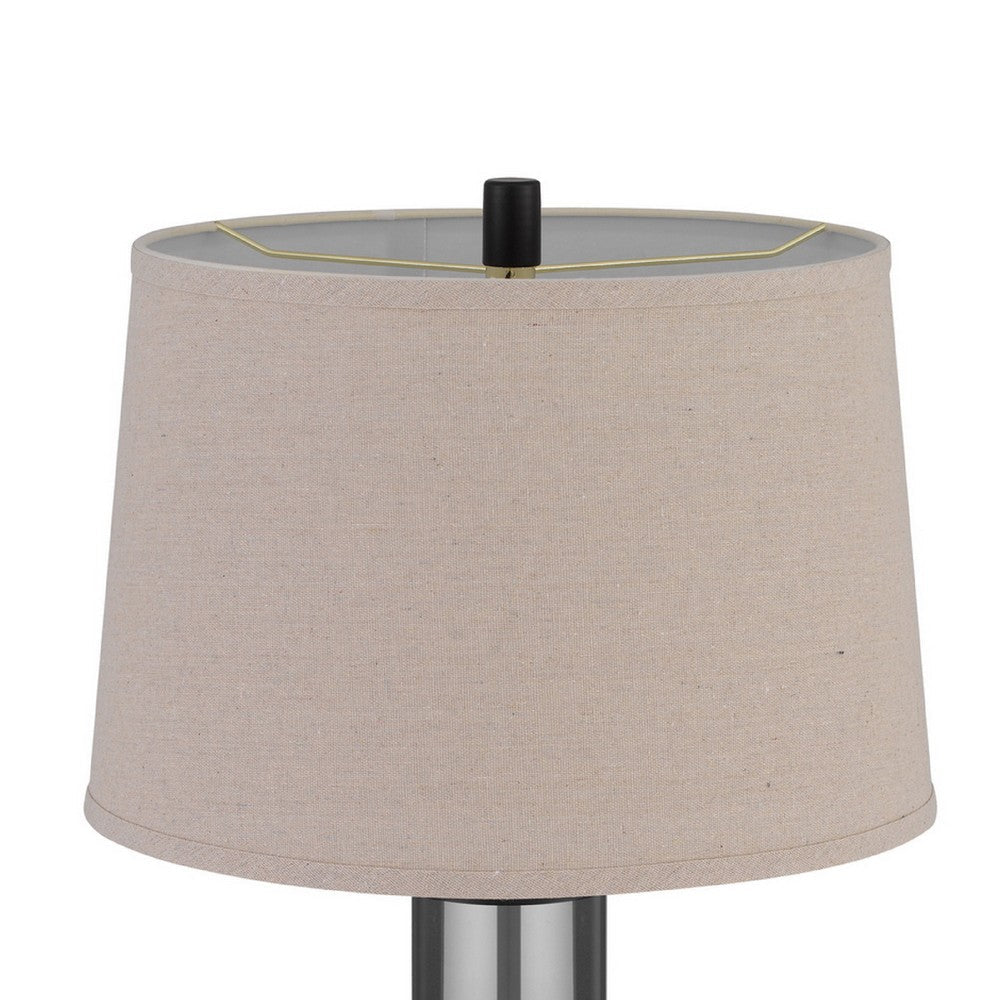 Benjara Table Lamp Set of 2, Beige Drum Shade, Black Glass Pedestal Base