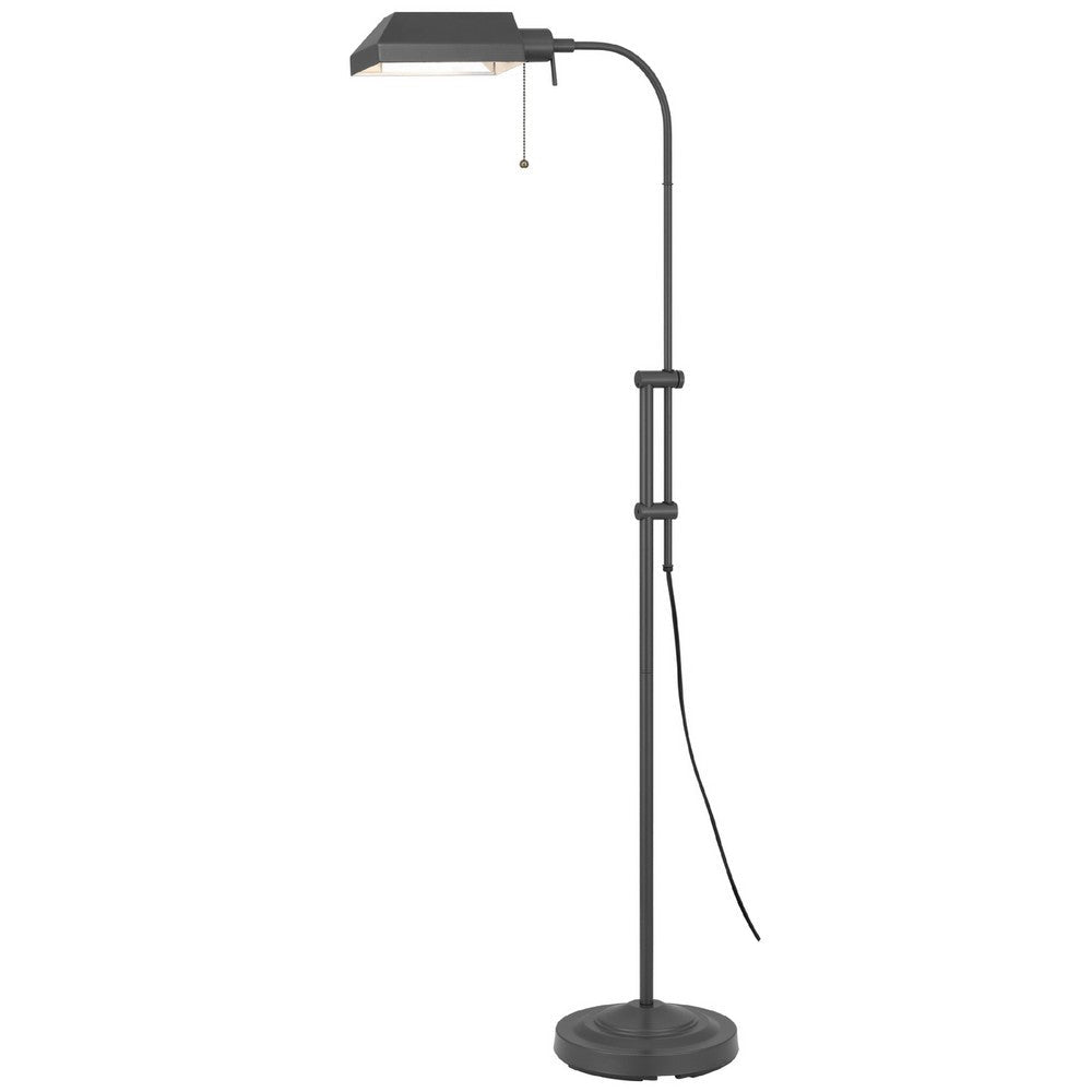 Benjara Arc Floor Lamp with Pull Chain, 42-58 Inch Adjustable Pole, Gray Metal