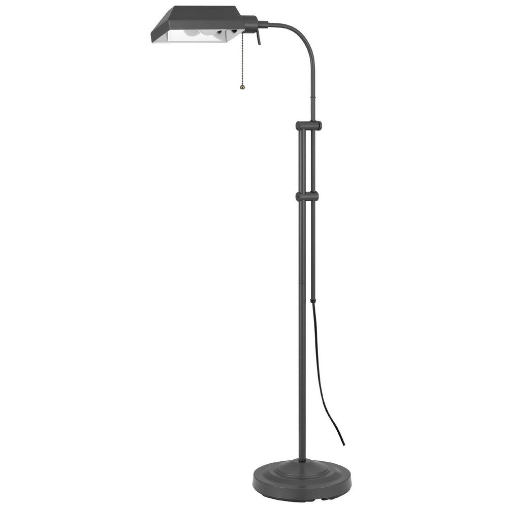 Benjara Arc Floor Lamp with Pull Chain, 42-58 Inch Adjustable Pole, Gray Metal