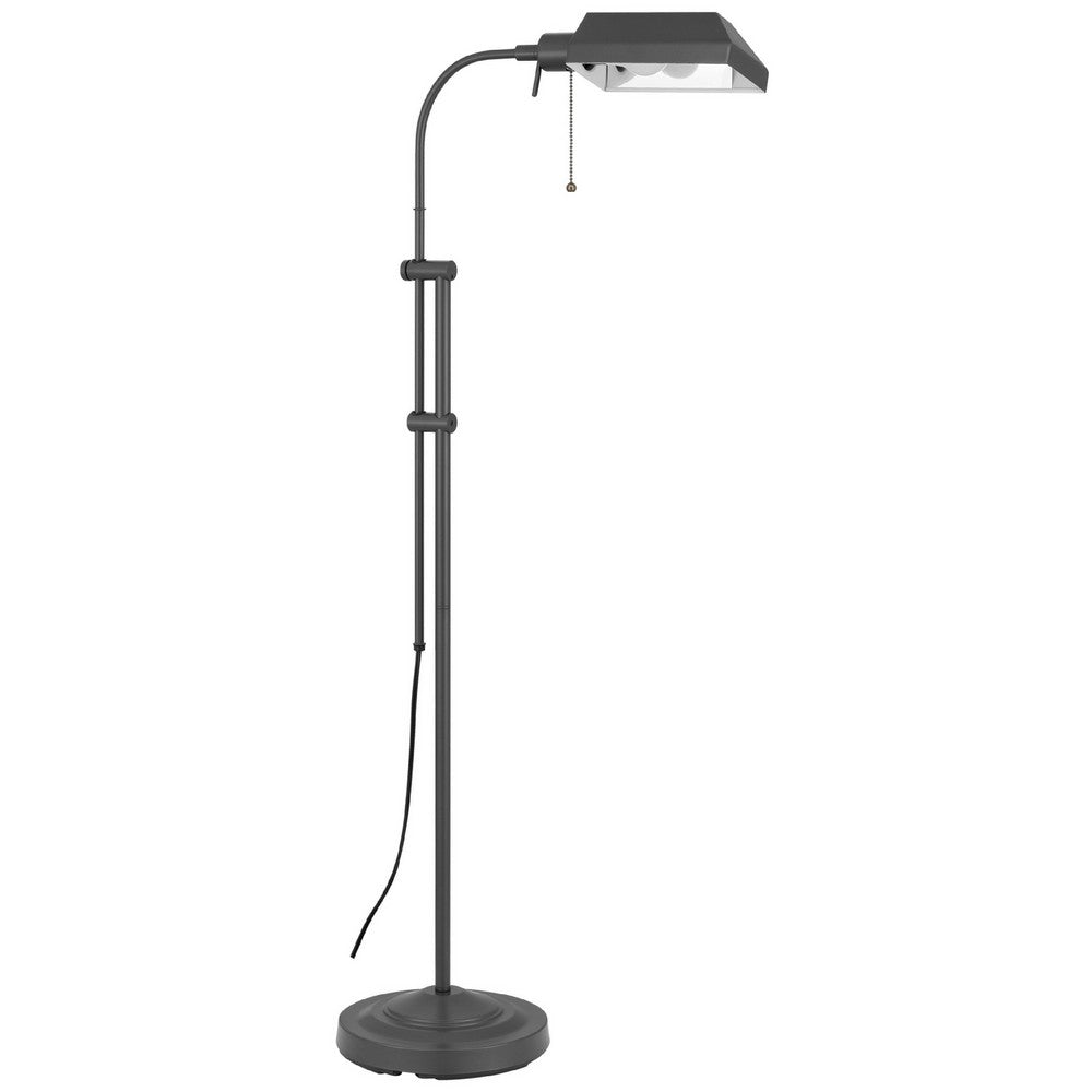 Benjara Arc Floor Lamp with Pull Chain, 42-58 Inch Adjustable Pole, Gray Metal