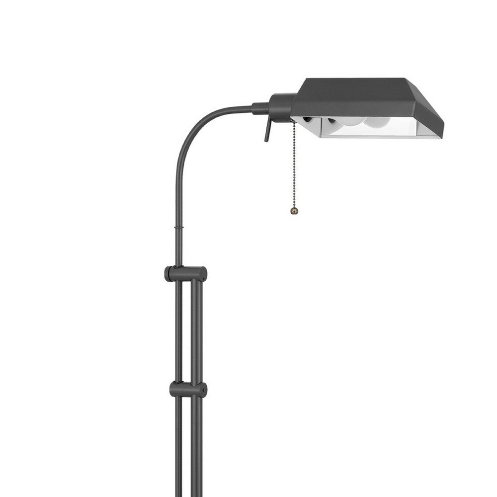 Benjara Arc Floor Lamp with Pull Chain, 42-58 Inch Adjustable Pole, Gray Metal