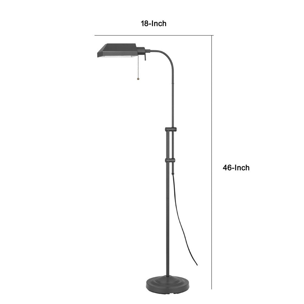 Benjara Arc Floor Lamp with Pull Chain, 42-58 Inch Adjustable Pole, Gray Metal