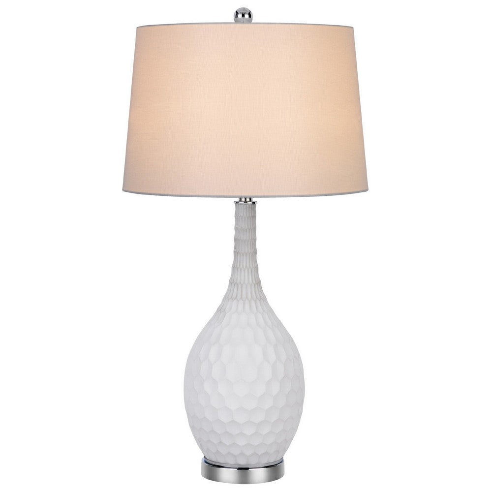 Benjara Table Lamp Set of 2, Sculpted Slim Neck Glass Base, Off White Shade