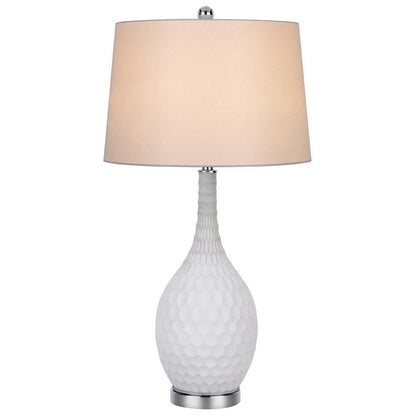 Benjara Table Lamp Set of 2, Sculpted Slim Neck Glass Base, Off White Shade