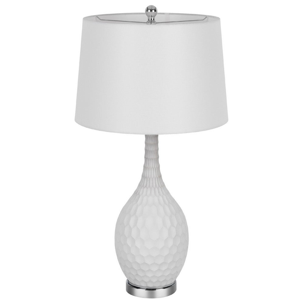 Benjara Table Lamp Set of 2, Sculpted Slim Neck Glass Base, Off White Shade