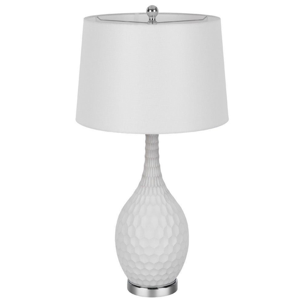 Benjara Table Lamp Set of 2, Sculpted Slim Neck Glass Base, Off White Shade