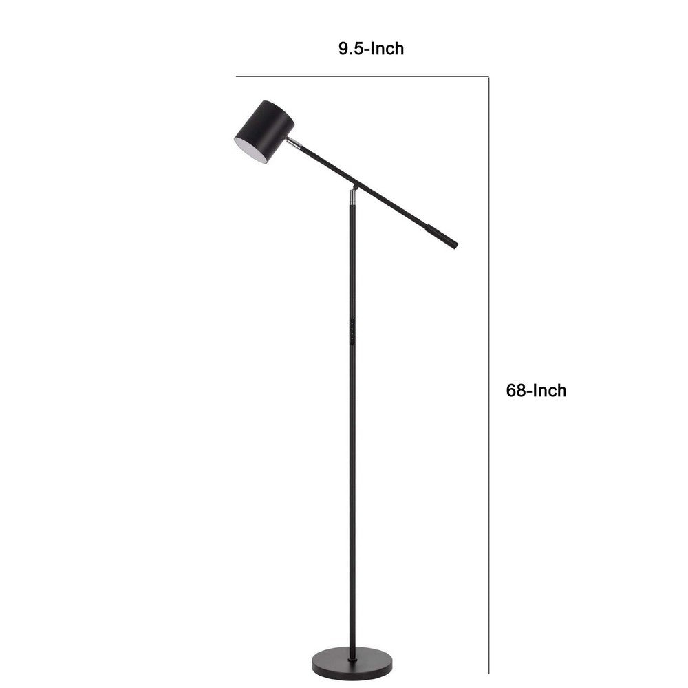 Benjara Floor Lamp with Touch Dimmer, 68 Inch Angled Adjustable Arm, Black Metal