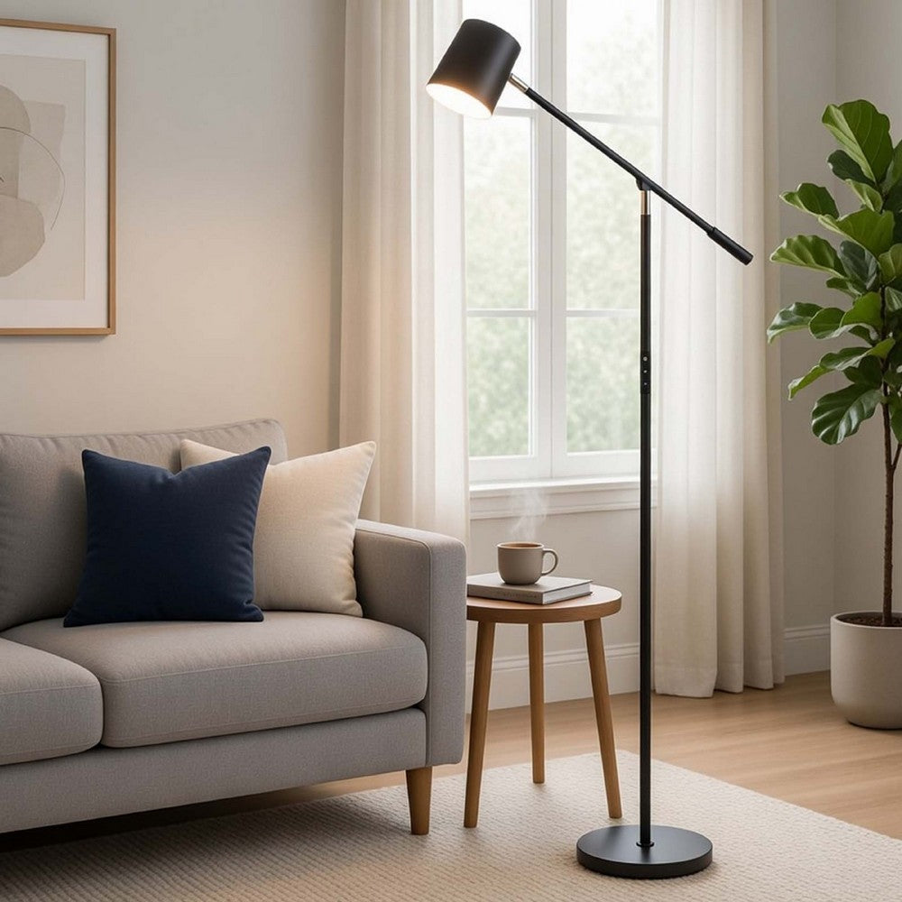 Benjara Floor Lamp with Touch Dimmer, 68 Inch Angled Adjustable Arm, Black Metal