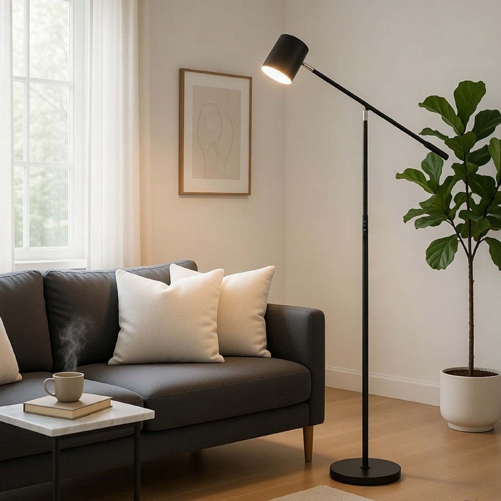 Benjara Floor Lamp with Touch Dimmer, 68 Inch Angled Adjustable Arm, Black Metal