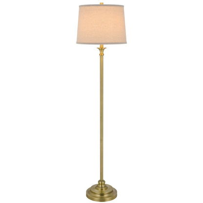 Benjara Floor Lamp with Light Gray Hardback Linen Shade, 61 Inch Antique Brass