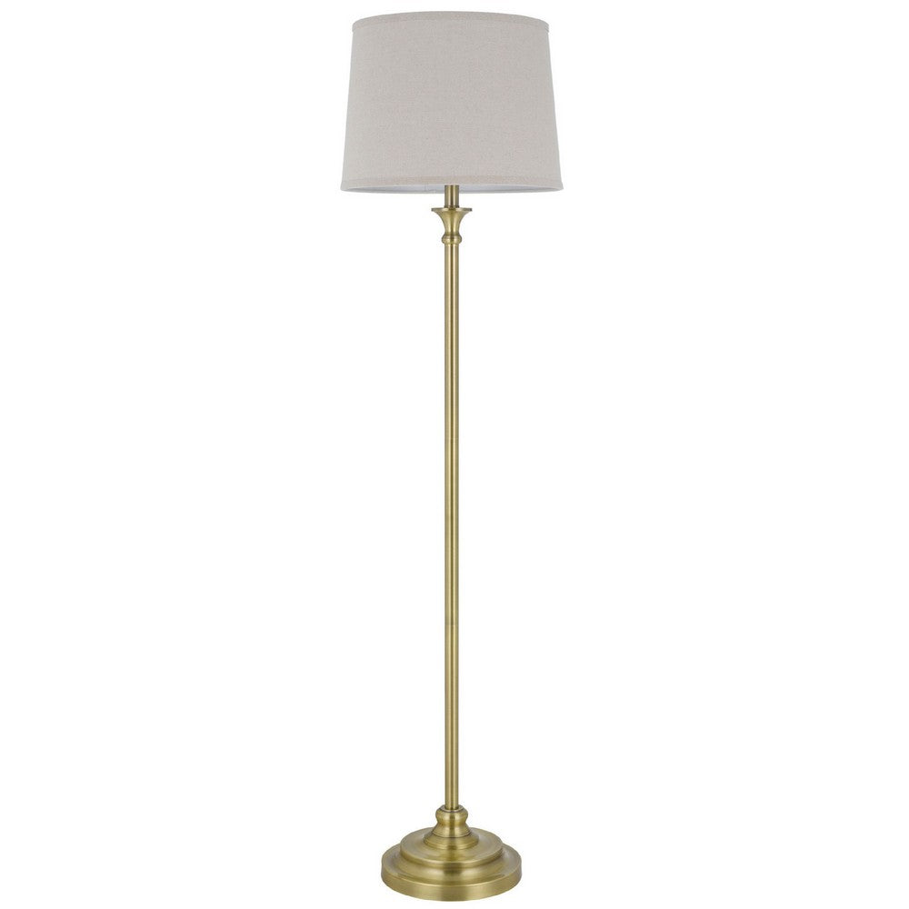 Benjara Floor Lamp with Light Gray Hardback Linen Shade, 61 Inch Antique Brass
