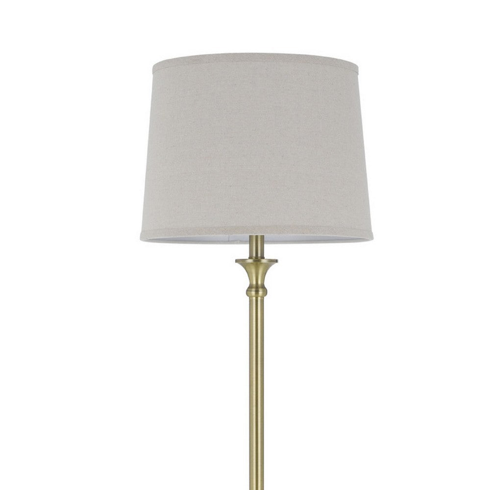 Benjara Floor Lamp with Light Gray Hardback Linen Shade, 61 Inch Antique Brass