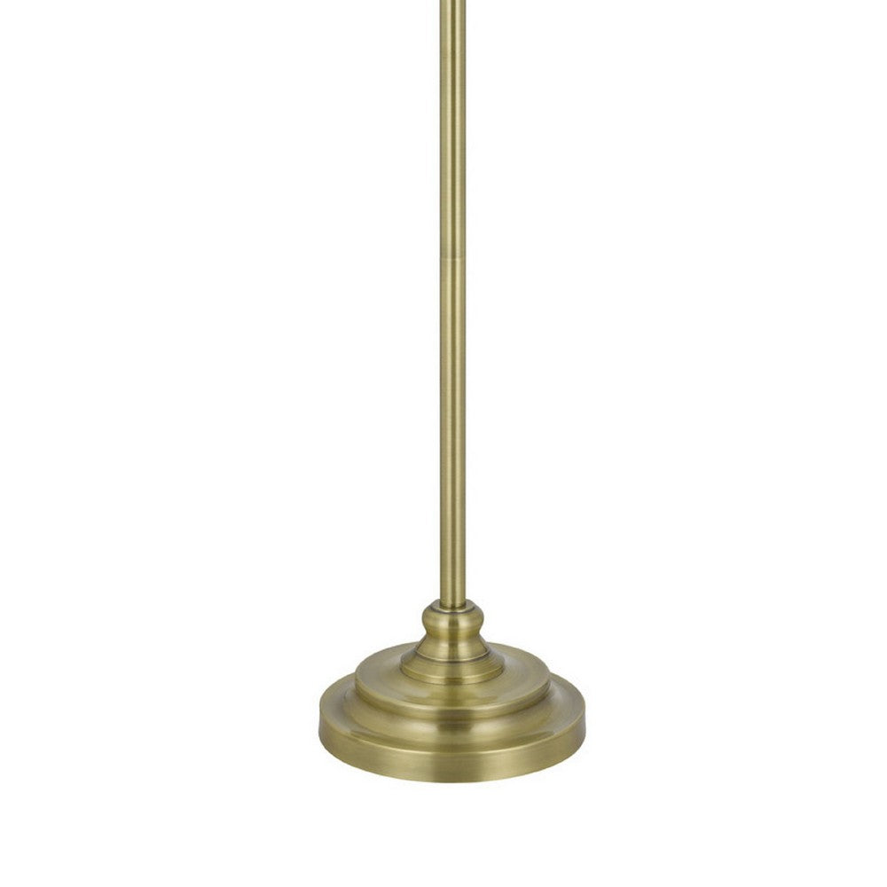Benjara Floor Lamp with Light Gray Hardback Linen Shade, 61 Inch Antique Brass
