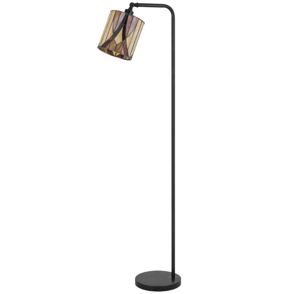 Benjara Tiffany Glass Floor Lamp with Adjustable Head, 58 Inch Black, Natural Tones