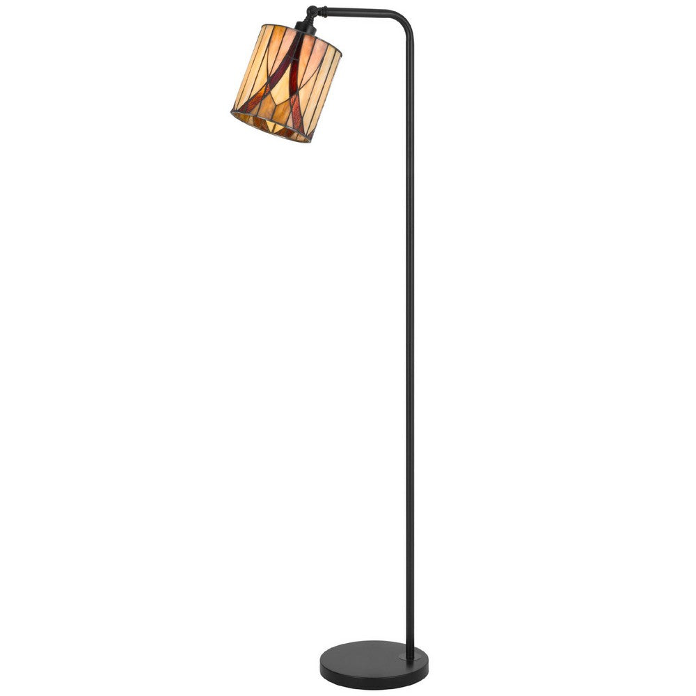 Benjara Tiffany Glass Floor Lamp with Adjustable Head, 58 Inch Black, Natural Tones