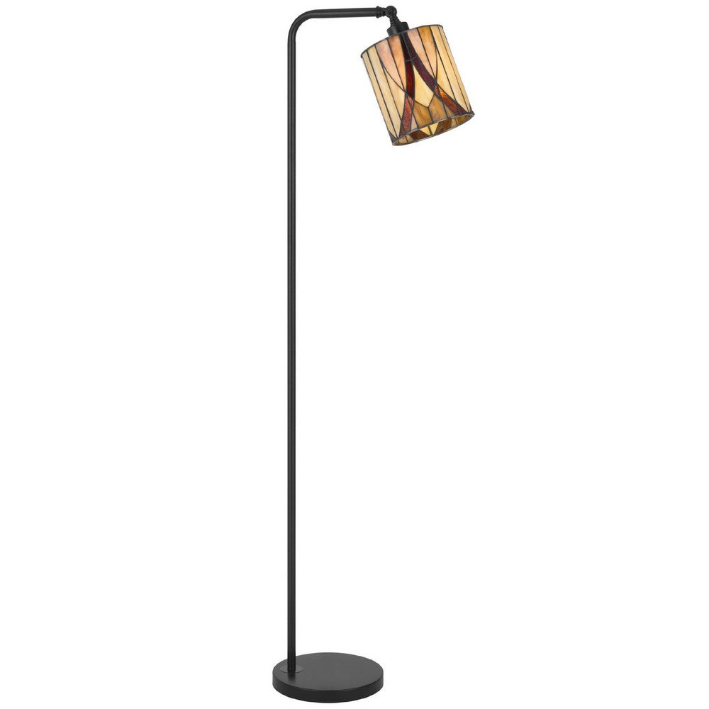 Benjara Tiffany Glass Floor Lamp with Adjustable Head, 58 Inch Black, Natural Tones
