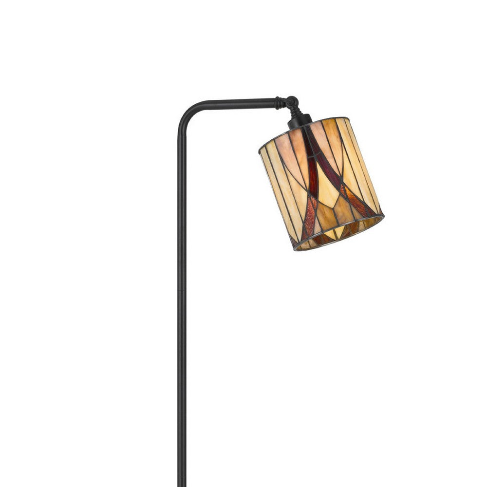 Benjara Tiffany Glass Floor Lamp with Adjustable Head, 58 Inch Black, Natural Tones