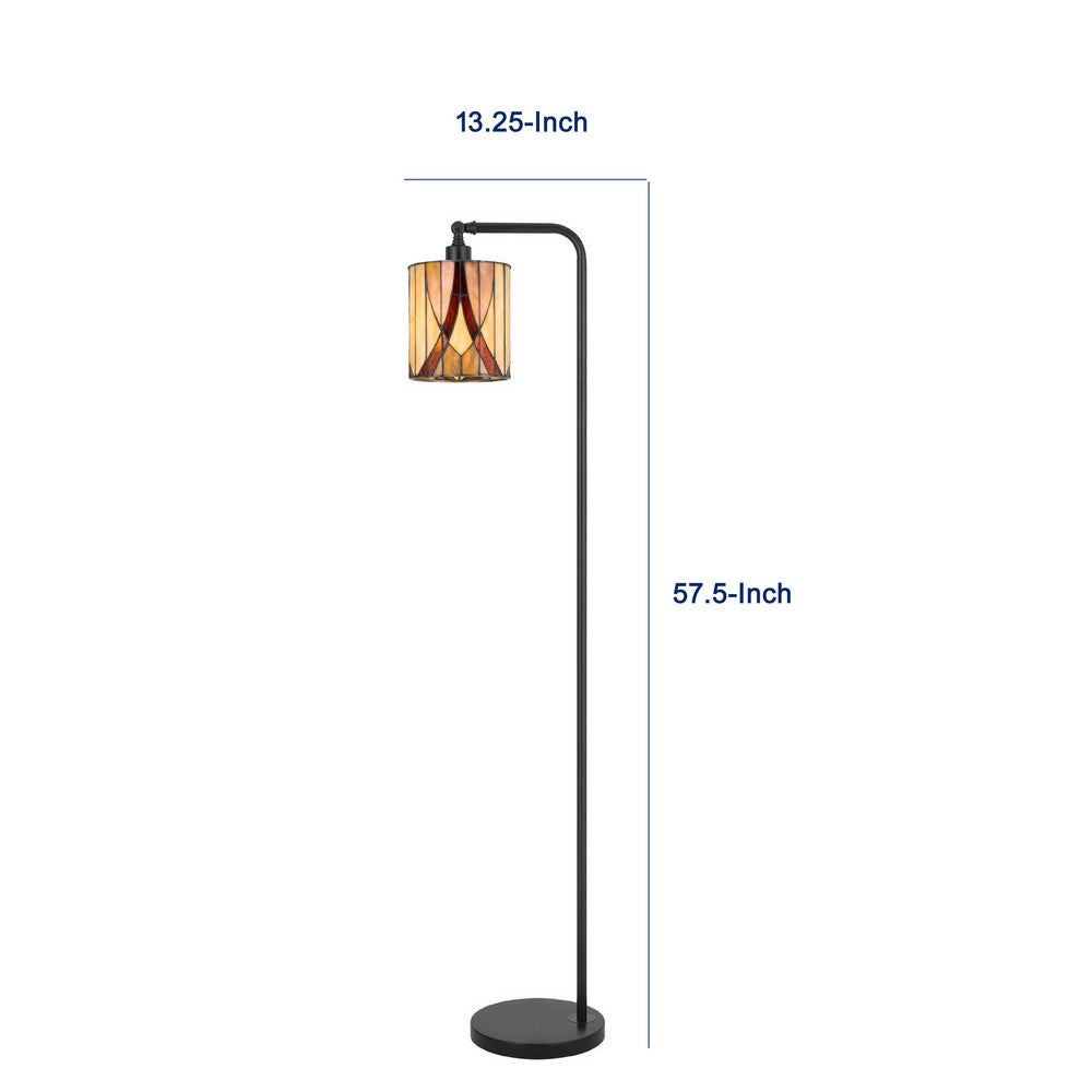 Benjara Tiffany Glass Floor Lamp with Adjustable Head, 58 Inch Black, Natural Tones