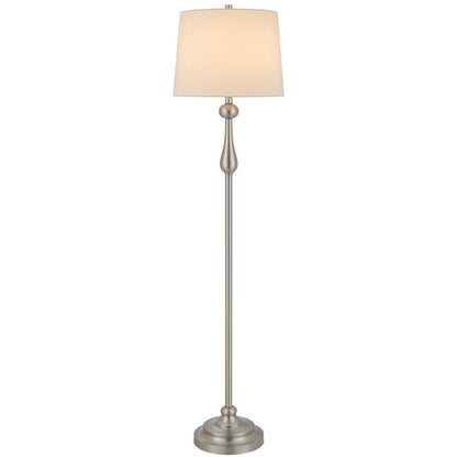 Benjara Floor Lamp with White Hardback Linen Shade, 61 Inch Modern Brushed Steel
