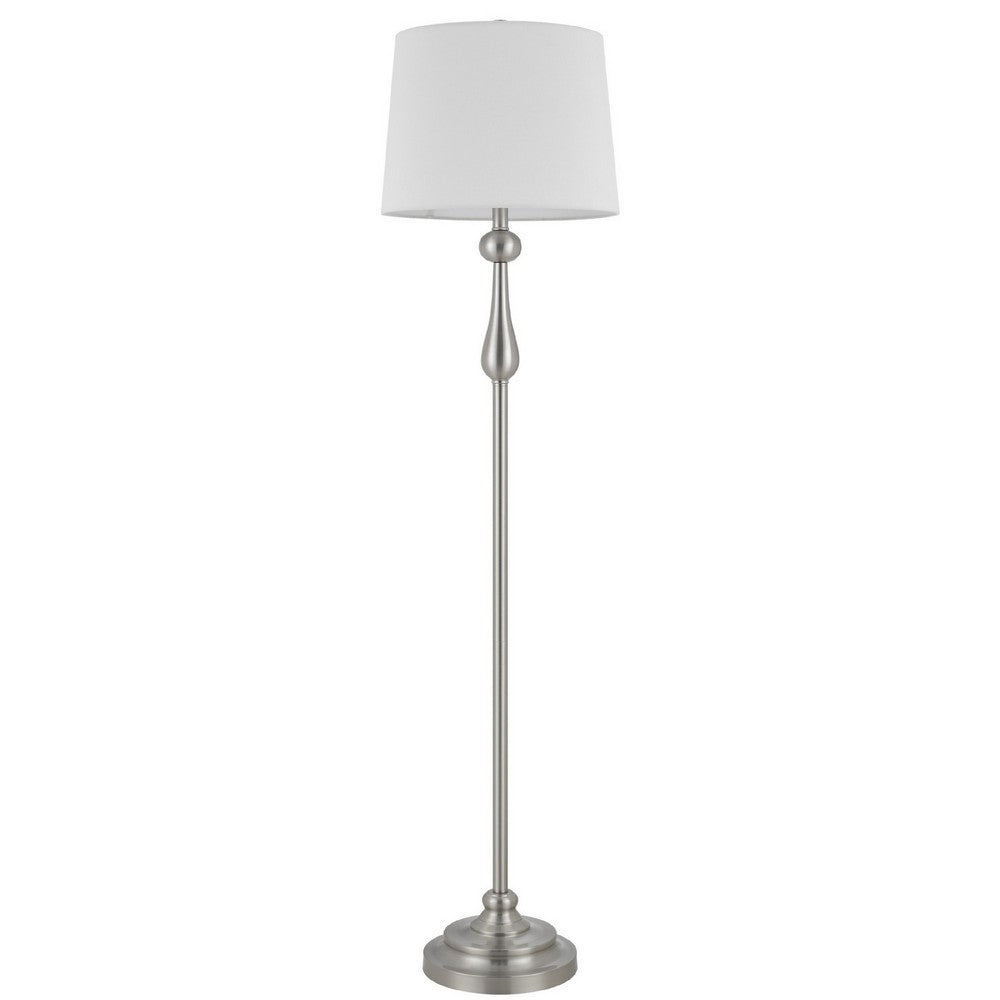 Benjara Floor Lamp with White Hardback Linen Shade, 61 Inch Modern Brushed Steel