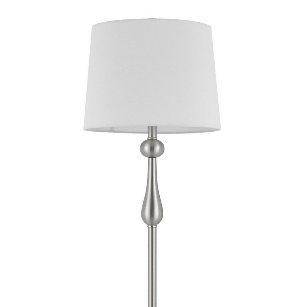 Benjara Floor Lamp with White Hardback Linen Shade, 61 Inch Modern Brushed Steel