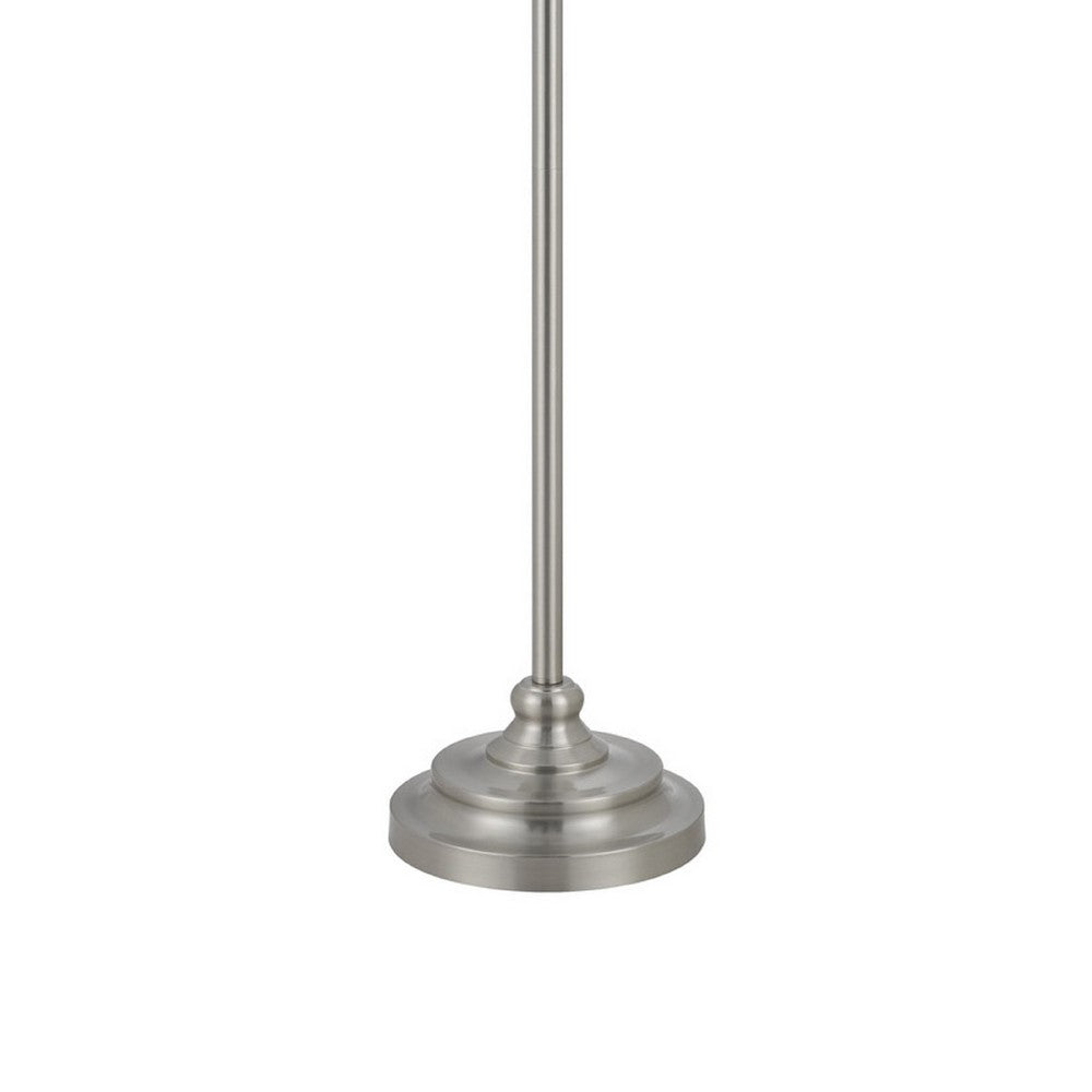 Benjara Floor Lamp with White Hardback Linen Shade, 61 Inch Modern Brushed Steel