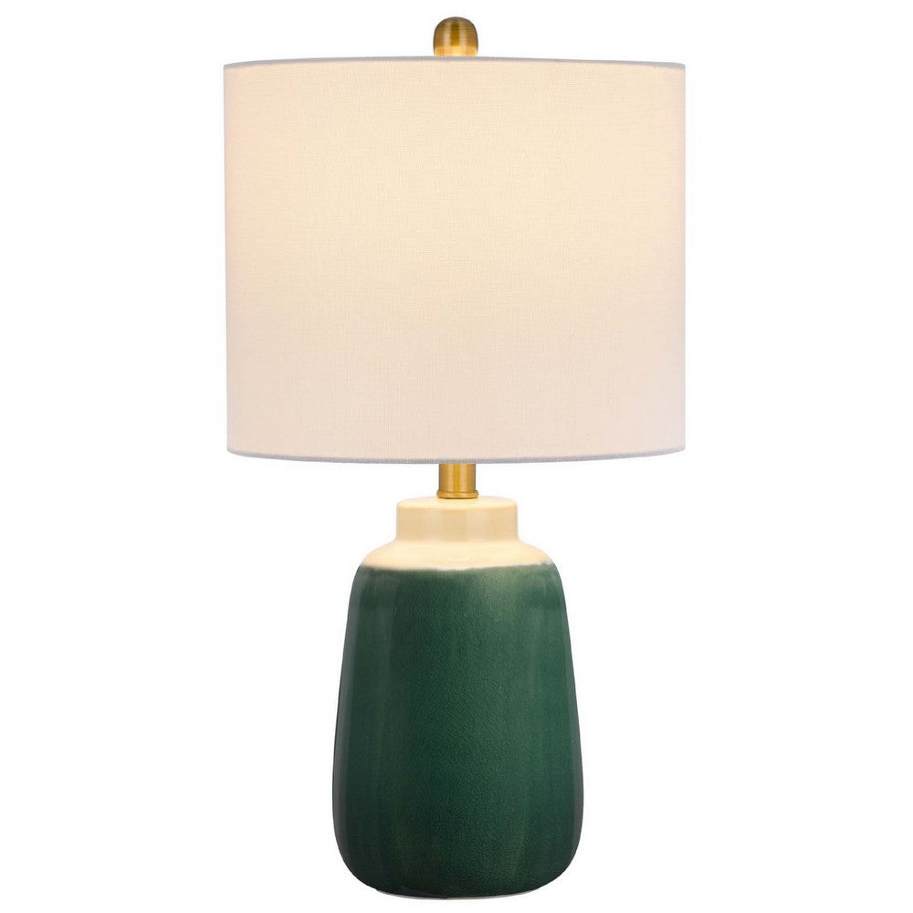 Benjara Table Lamp, Jar Body, Hardback Linen Shade, Dipped Garden Green Ceramic