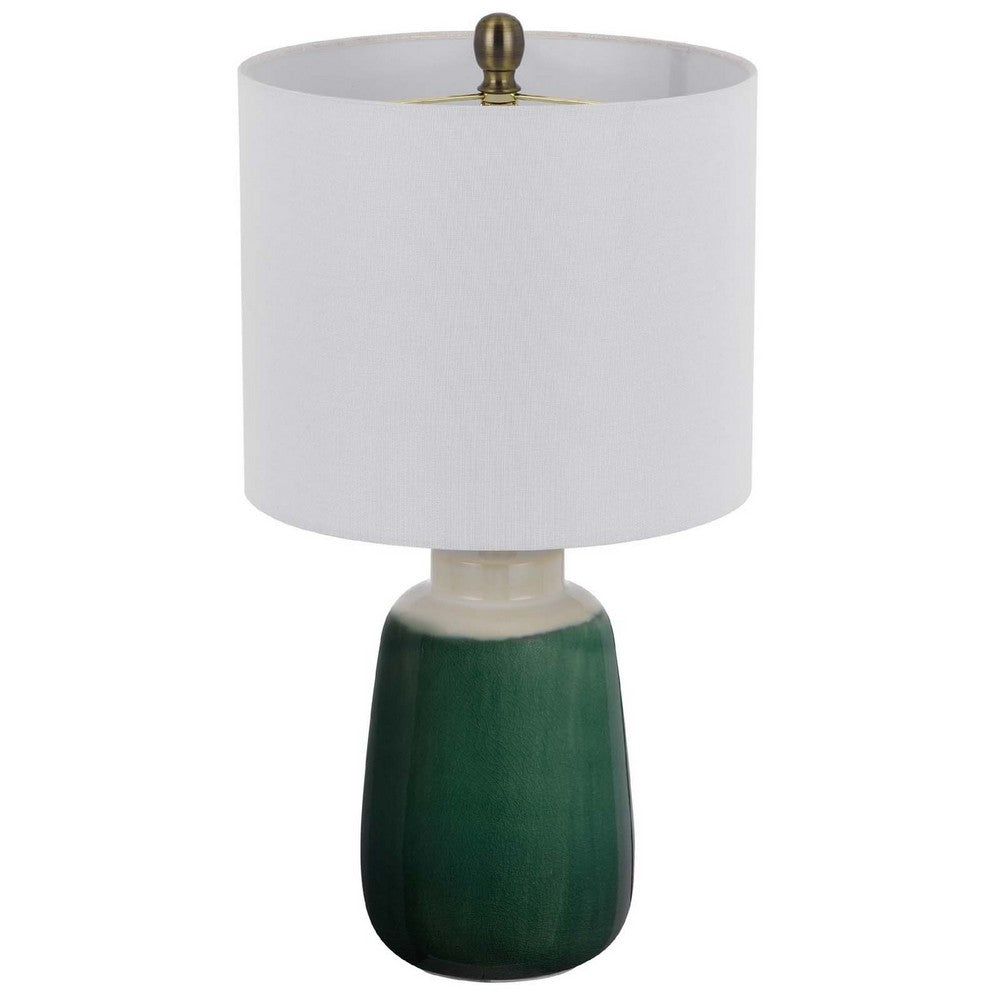 Benjara Table Lamp, Jar Body, Hardback Linen Shade, Dipped Garden Green Ceramic