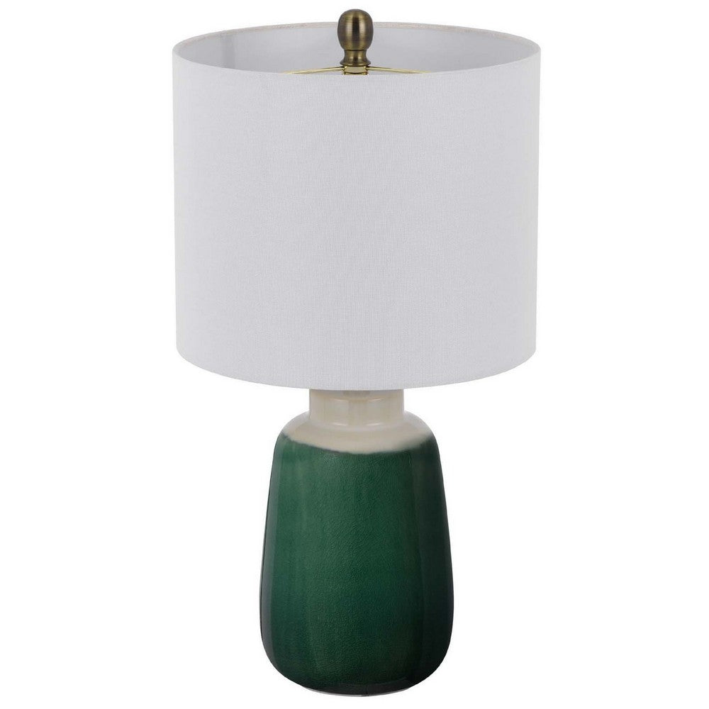 Benjara Table Lamp, Jar Body, Hardback Linen Shade, Dipped Garden Green Ceramic