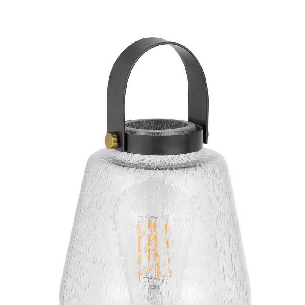 Benjara Jerry Lantern Table Lamp, Bubble Glass Shade, USB Ports, Dark Bronze
