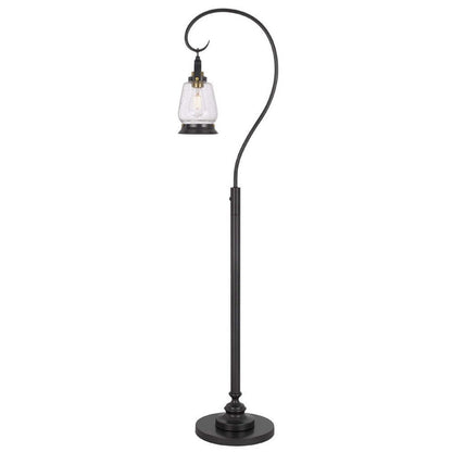 Benjara Jerry Classic Lantern Floor Lamp, Bubble Glass Shade, Dark Bronze Metal