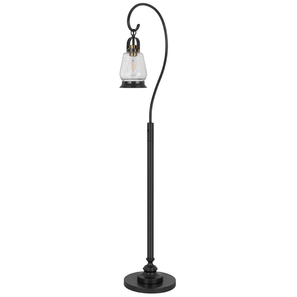 Benjara Jerry Classic Lantern Floor Lamp, Bubble Glass Shade, Dark Bronze Metal