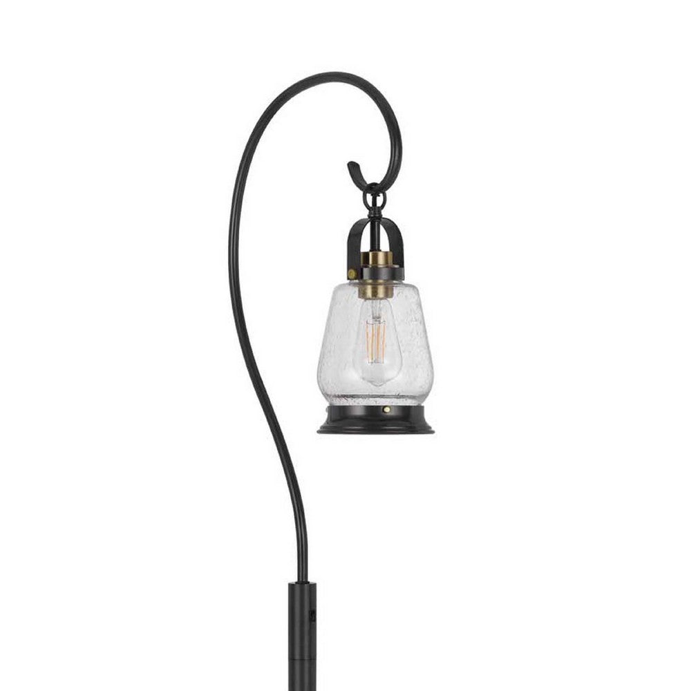 Benjara Jerry Classic Lantern Floor Lamp, Bubble Glass Shade, Dark Bronze Metal