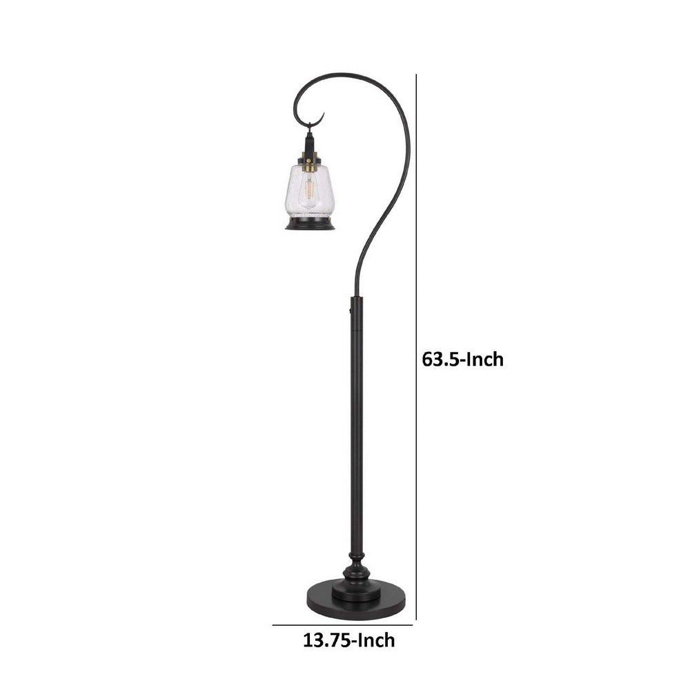 Benjara Jerry Classic Lantern Floor Lamp, Bubble Glass Shade, Dark Bronze Metal