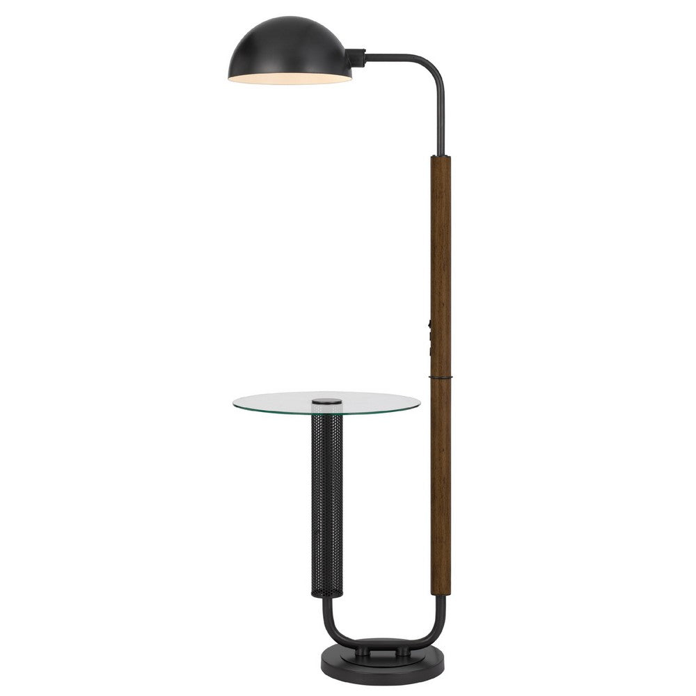 Benjara Floor Lamp with Round Glass Table, Modern Metal Dome Shade, Black 63 Inch