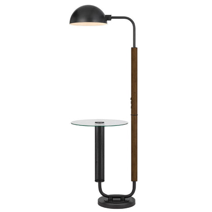 Benjara Floor Lamp with Round Glass Table, Modern Metal Dome Shade, Black 63 Inch