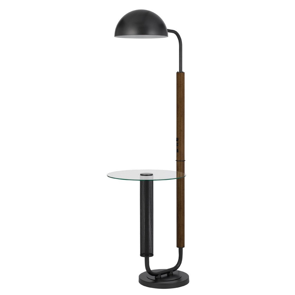 Benjara Floor Lamp with Round Glass Table, Modern Metal Dome Shade, Black 63 Inch